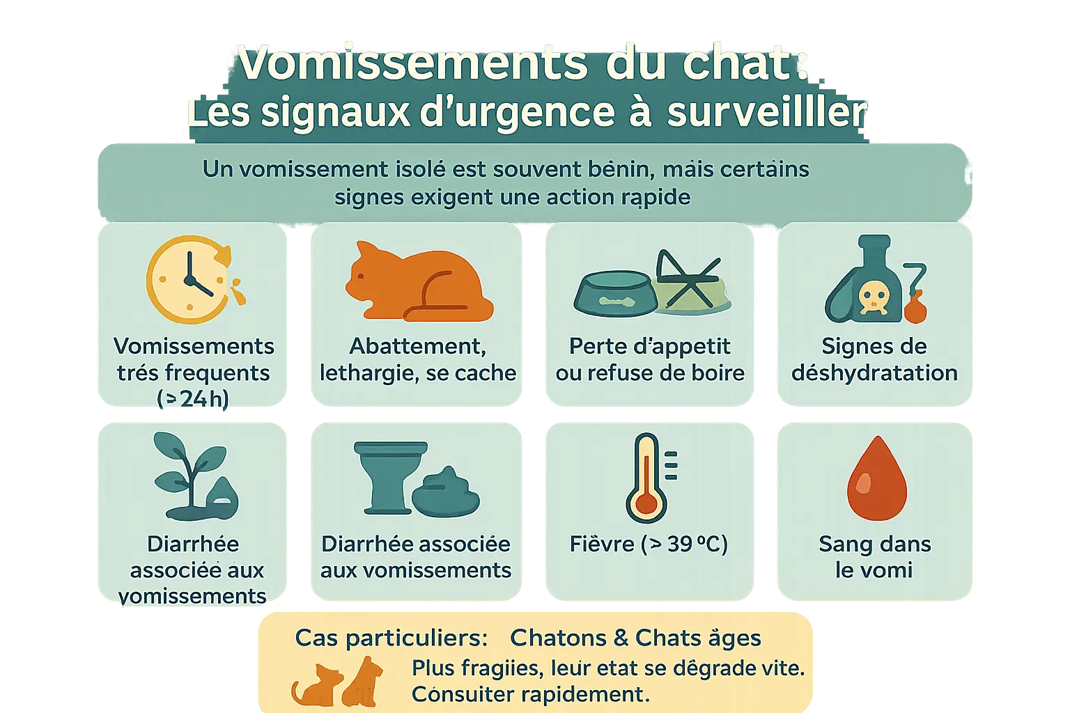 Chat dans une position inquiétante <strong>après avoir vomi</strong>