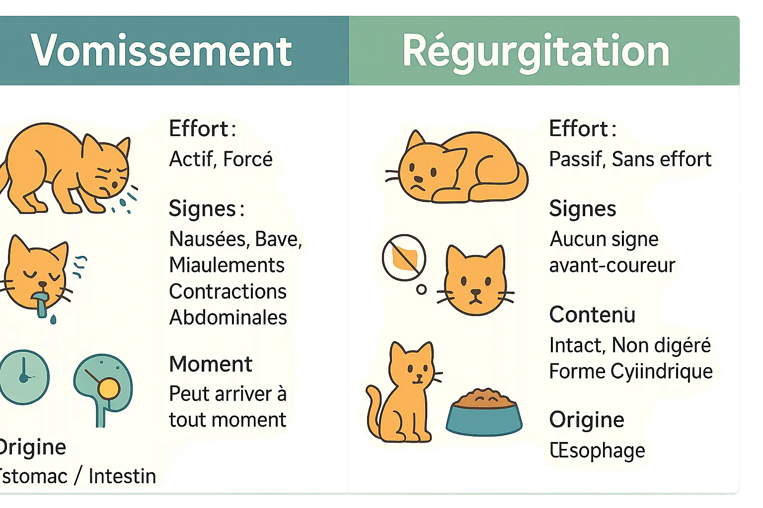 Différence entre vomissement et régurgitation chez le chat