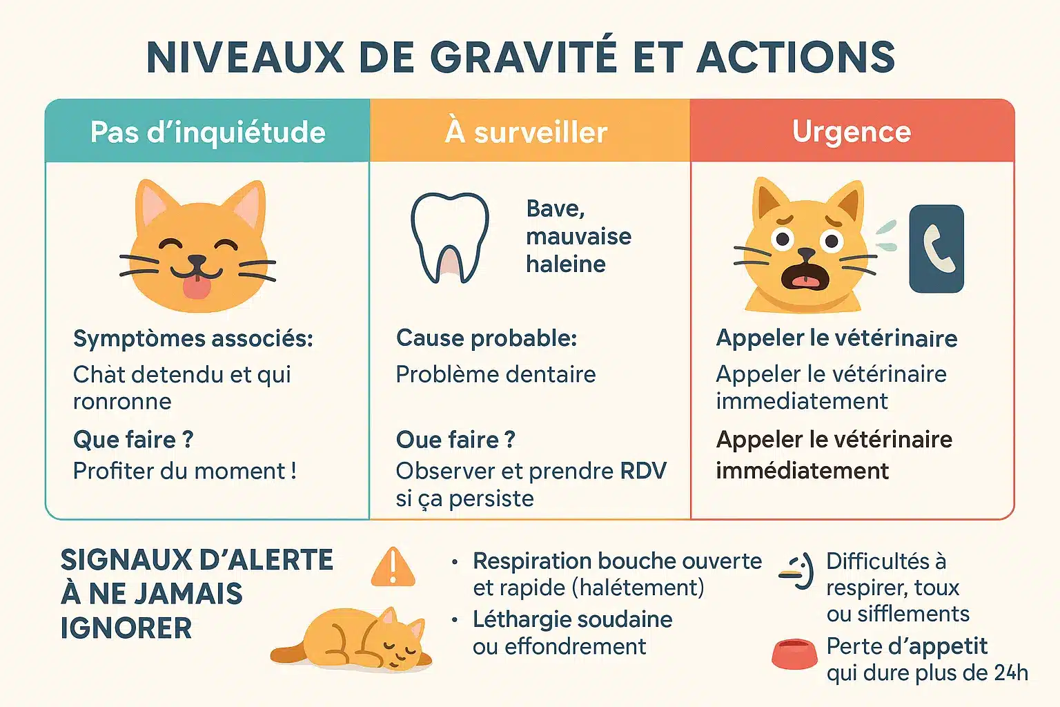 Chat qui tire la langue - Niveaux de gravité et actions à entreprendre