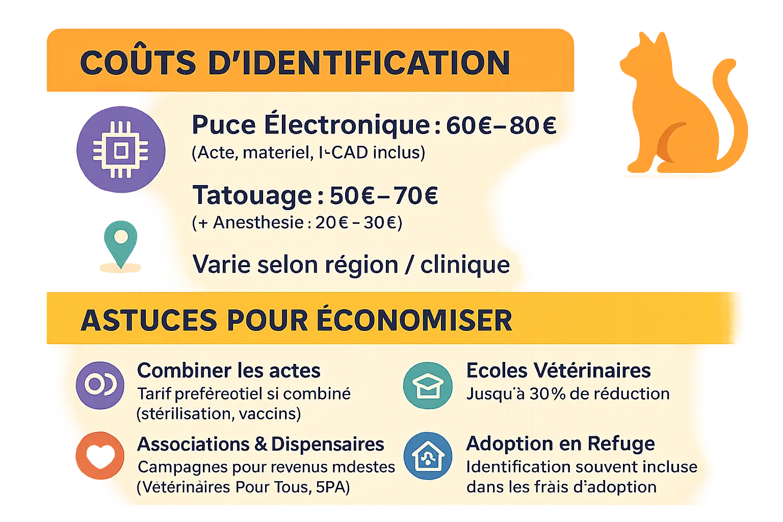 Illustration d'un chat avec une puce électronique et un tatouage