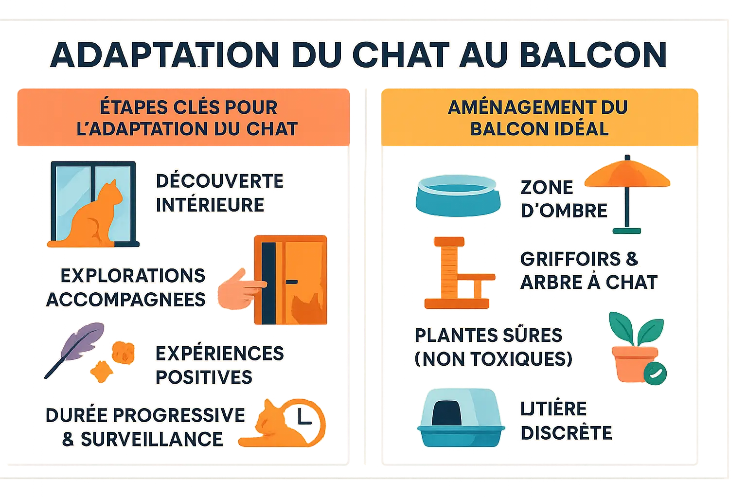 Chat sur un balcon sécurisé avec filet et aménagements