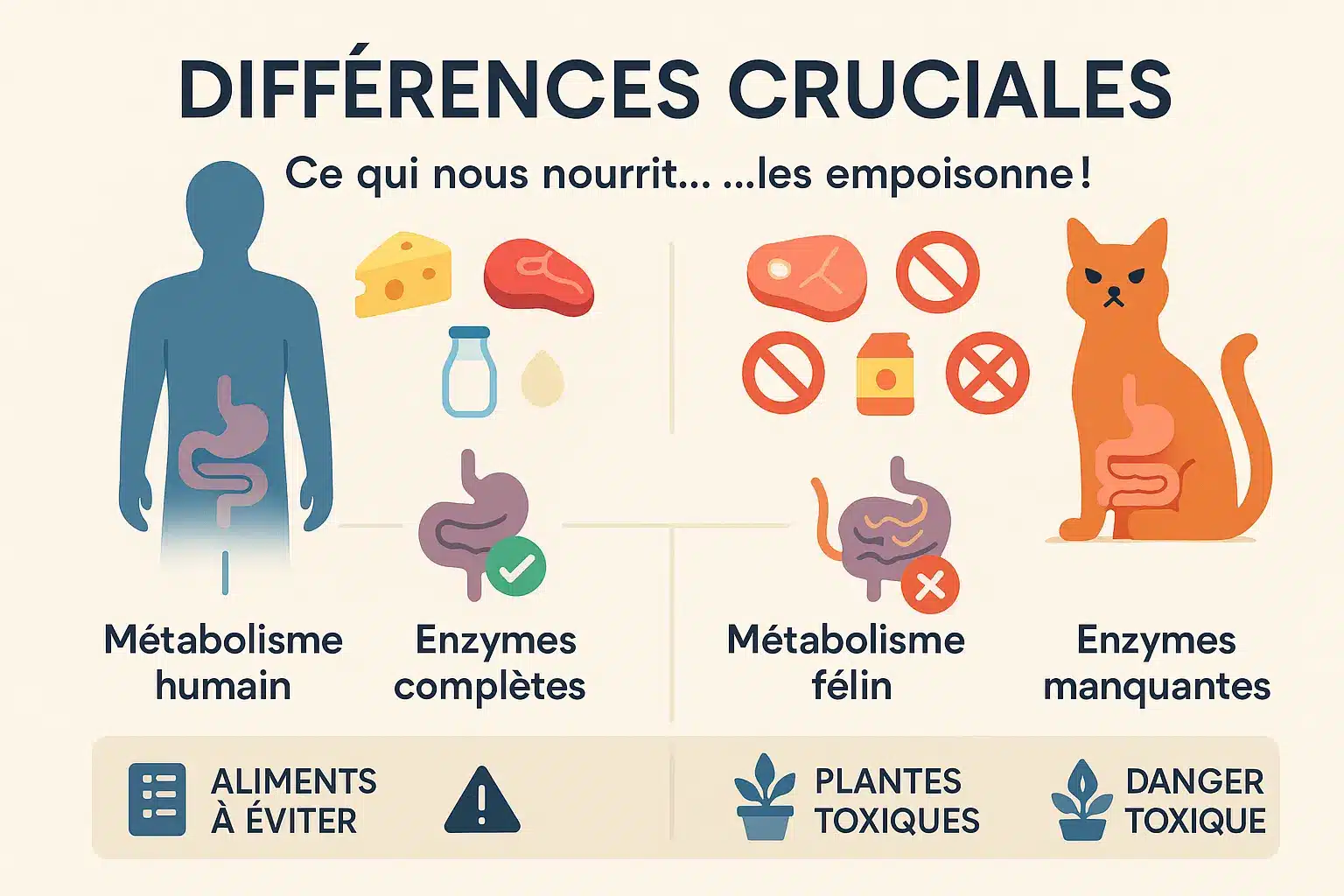 Illustration d'un chat curieux près d'aliments dangereux