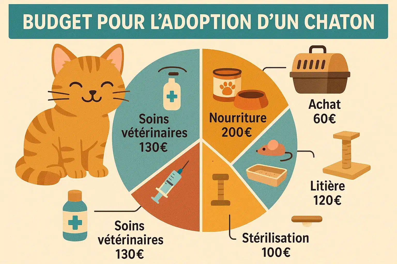 Chaton dans un panier avec un budget de frais d'adoption