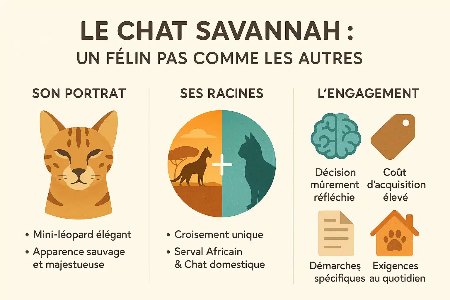 Chat Savannah aux yeux perçants et taches brunes sur un fond doré