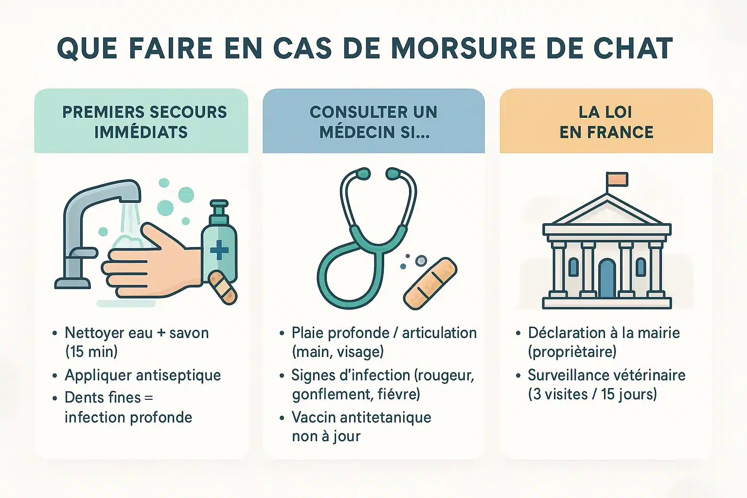 Illustration des premiers soins après une morsure de chat