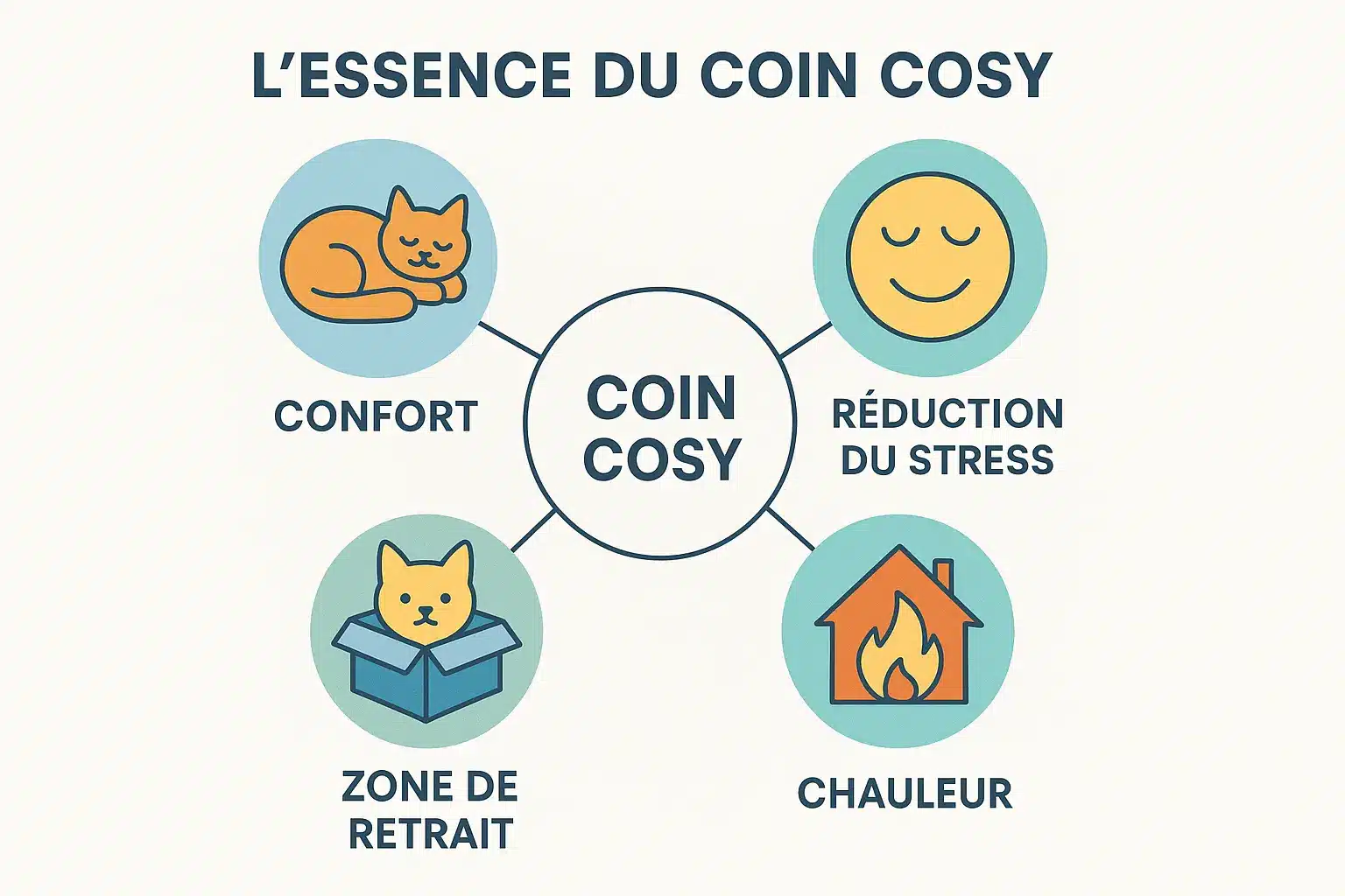 <strong>Illustration d'un coin chat cosy</strong> avec panier en carton et perchoir mural